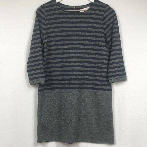 LOFT Striped Block Drop Waist Dress, gray/navy - Picture 1 of 7